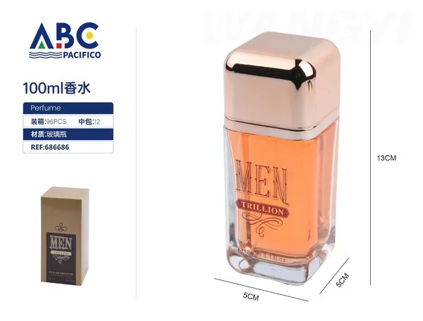 Perfume Men Trillion botella naranja con tapa rosa dorada 100ml para hombre