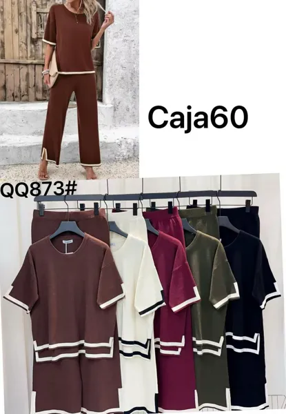 Conjunto Casual de Dos Piezas con Ribete-QQ873
