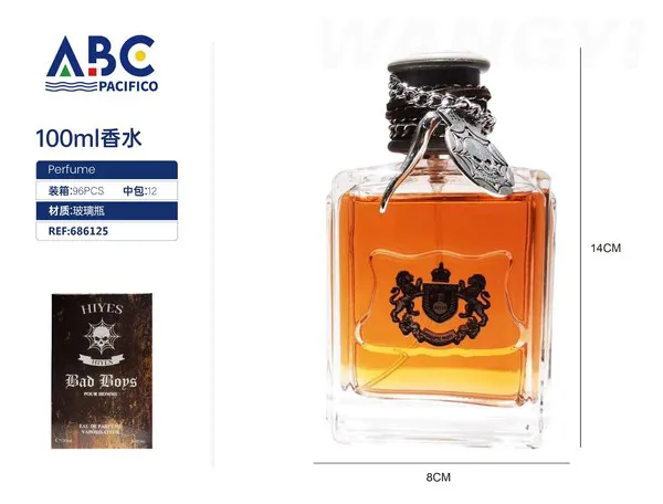 Perfume Hiyes Bad Boys con cadena y calavera 100ml para hombre