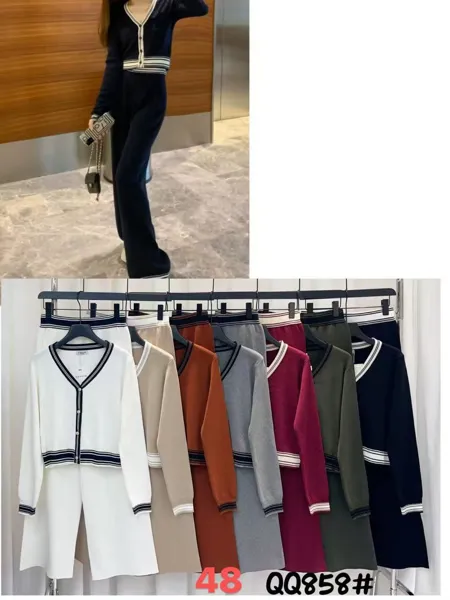 Conjunto de cardigan y pantalón-QQ858