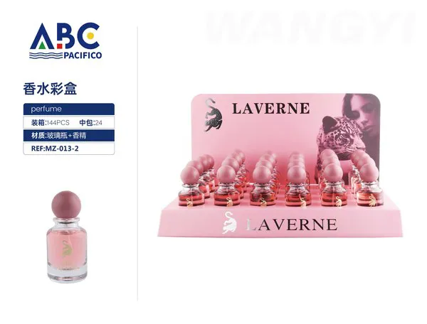 Set de perfumes mini Laverne rosa con exhibidor x24 para mujer