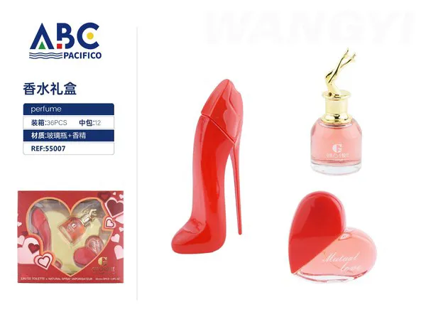 Set de perfumes zapatilla roja y corazón x3 para mujer