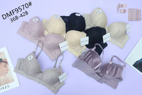 Sujetador de encaje floral con varilla y copa moldeada para mujer, paquete de 12