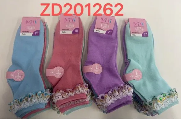 Calcetines lisos con holán de encaje en el puño para mujer, 12 pares