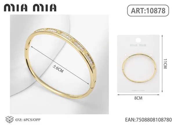 Brazalete de acero inoxidable dorado con circonias y tornillos