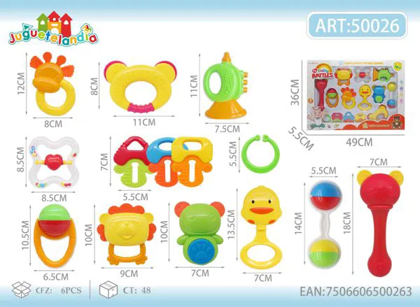 Set de sonajeros y mordederas para bebé de 14 piezas en caja de regalo