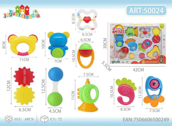 Set de sonajeros y mordederas para bebé de 9 piezas con osito y trompeta