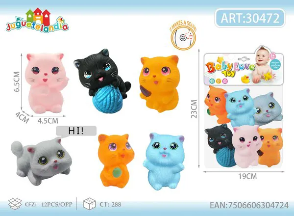 Juguetes de baño de gatitos de vinil con sonido para bebé, 6 piezas