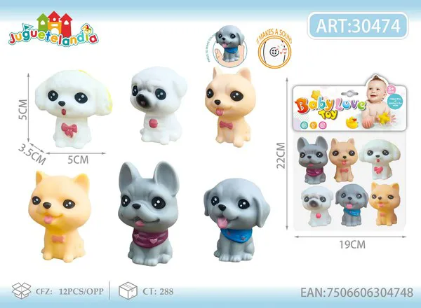 Juguetes de baño de perritos de vinil con sonido para bebé, 6 piezas