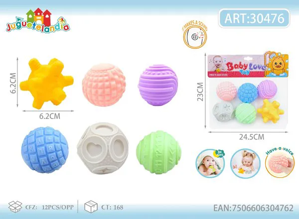 Set de pelotas sensoriales texturizadas con sonido para bebé, 6 piezas
