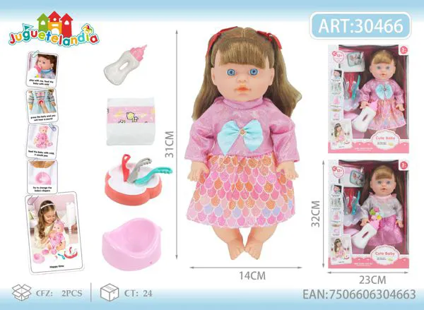 Muñeca bebé niña de vinil 12 pulgadas con biberón, pañal, plato y bacinica