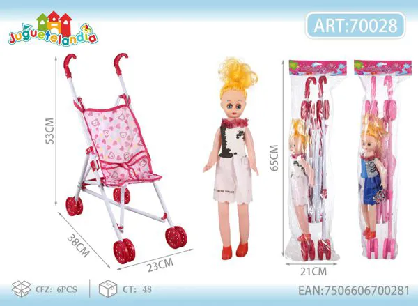 Carriola de metal para muñeca de 53 cm con muñeca de 12 pulgadas incluida