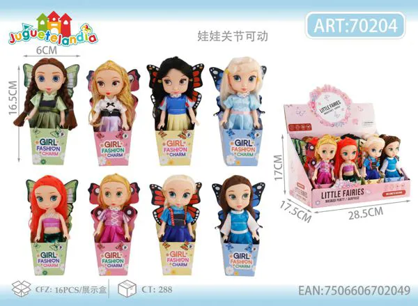 Muñeca princesa articulada de 6 pulgadas con alas de mariposa, varios modelos