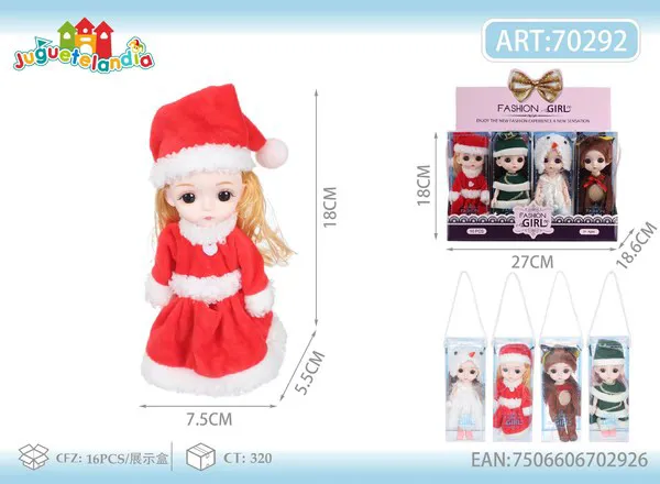 Muñeca articulada de 6 pulgadas con vestido navideño y gorro de Santa