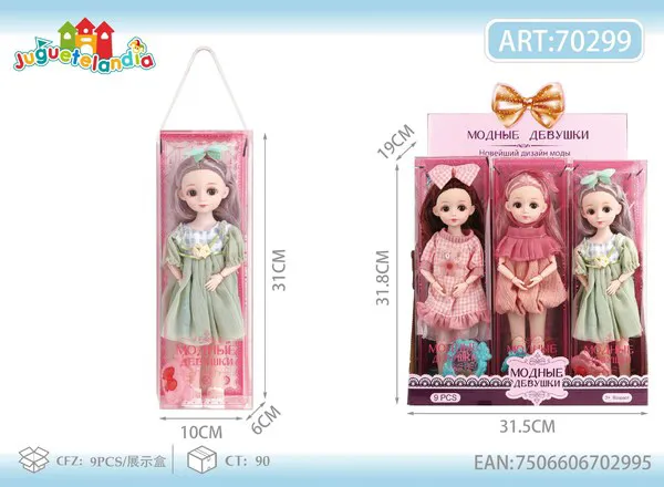 Muñeca articulada de 12 pulgadas con vestido de encaje y moño en caja con asa