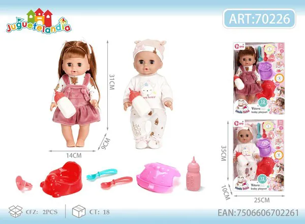 Set de cuidado de muñeca bebé de vinil 14 pulgadas con 12 sonidos, bacinica y biberón