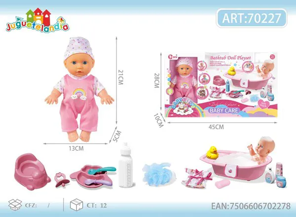 Set de muñeca bebé 9 pulgadas con 4 sonidos, tina de baño, bacinica y accesorios