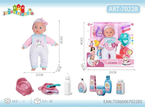 Set de muñeca bebé de cuerpo suave 14 pulgadas con 12 sonidos, biberón, platito y cuidado