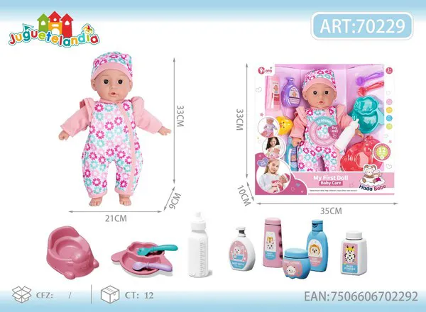 Set de muñeca bebé de cuerpo suave 14 pulgadas con 12 sonidos y artículos de baño