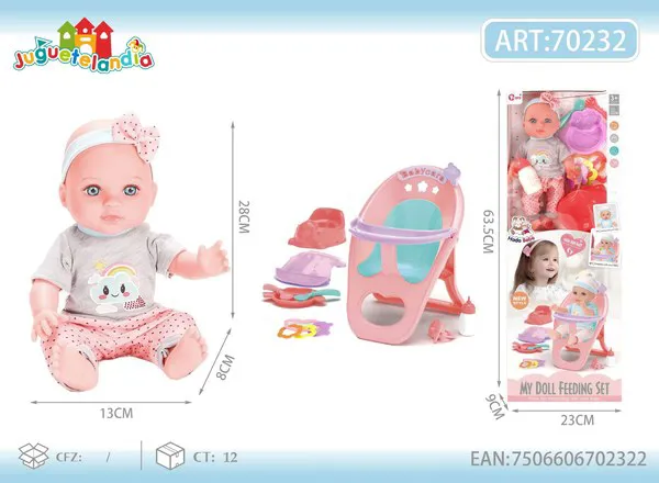 Set de muñeca bebé de vinil 12 pulgadas con 4 sonidos y silla alta de alimentación