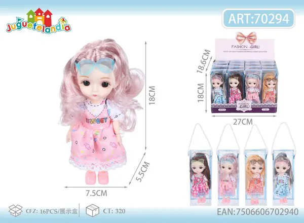 Muñeca articulada de 6 pulgadas con ropa casual y lentes en bolsa con asa