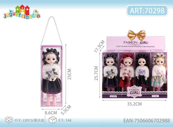 Muñeca articulada de 9 pulgadas con abrigo de peluche blanco y falda a cuadros