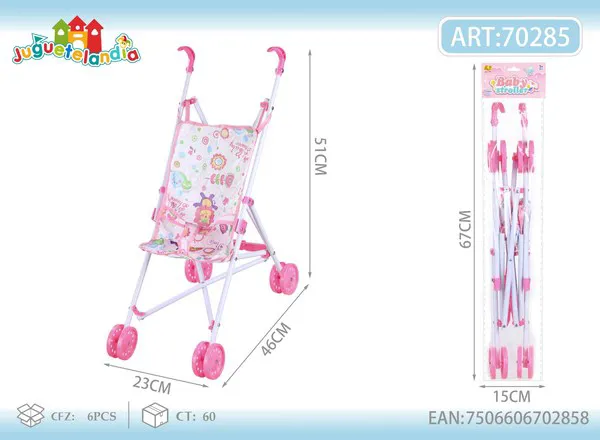 Carriola plegable de plástico para muñeca con estampado de caricaturas