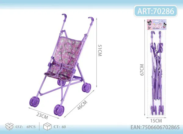Carriola plegable de plástico para muñeca con estampado de Kuromi