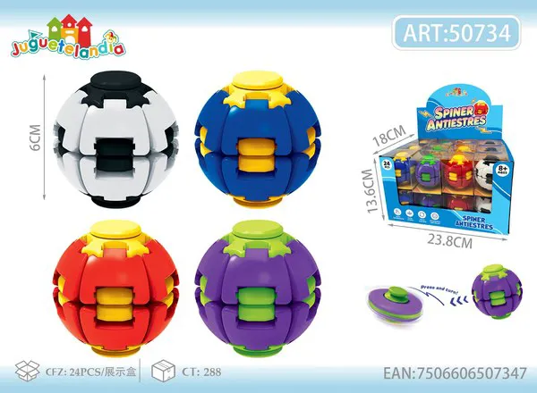 Pelota spinner antiestrés de 6 cm que se presiona y gira, colores surtidos