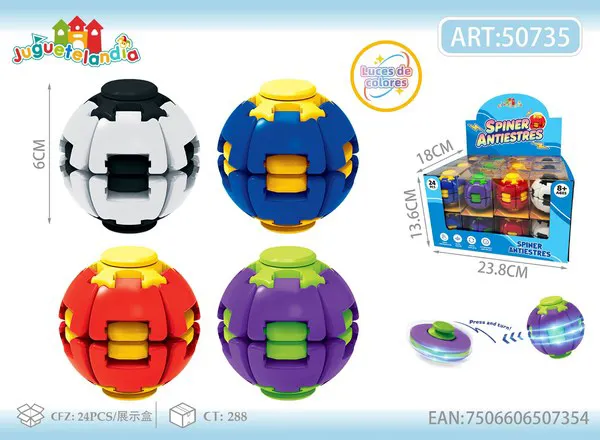 Pelota spinner antiestrés de 6 cm con luces de colores, surtido