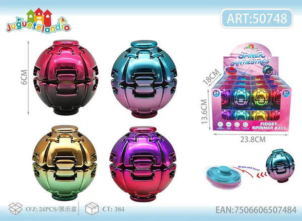Pelota spinner antiestrés metálica bicolor de 6 cm, acabado tornasol