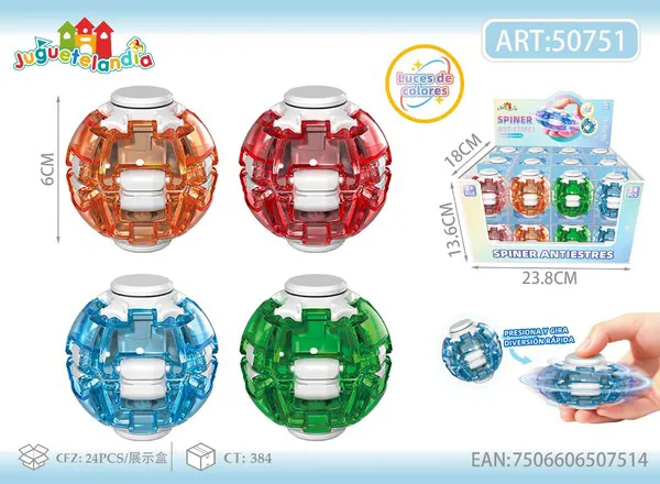 Pelota spinner antiestrés transparente de 6 cm con luces de colores, surtido