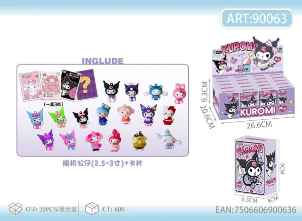 Caja sorpresa Kuromi con figura de 2.5 a 3 pulgadas y 3 tarjetas, 20 piezas