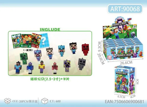 Caja sorpresa Minecraft con figura de 2.5 a 3 pulgadas y 3 tarjetas, 20 piezas