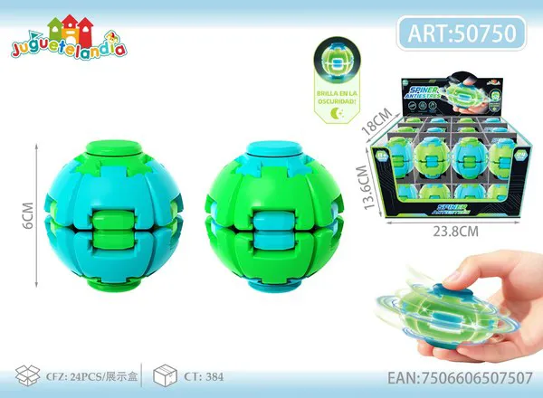 Pelota spinner antiestrés de 6 cm que brilla en la oscuridad, azul y verde