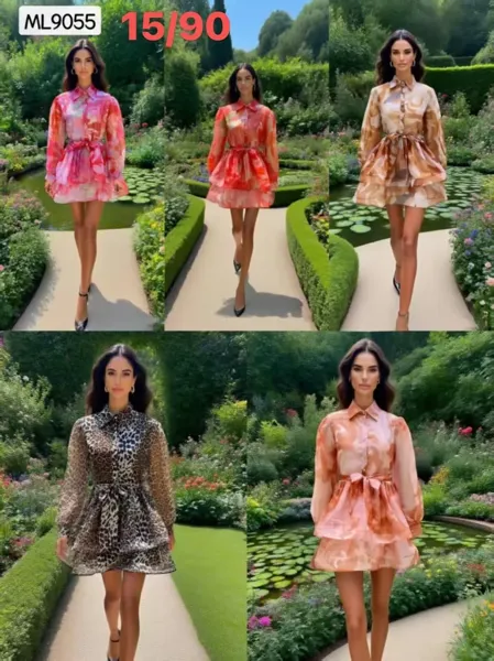 Vestido camisero de organza con estampado-ML9055