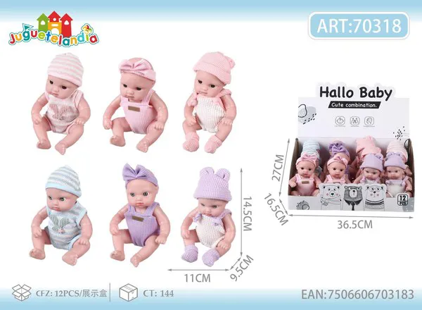 Muñeca bebé de vinil 8 pulgadas articulada con gorrito tejido, modelos surtidos
