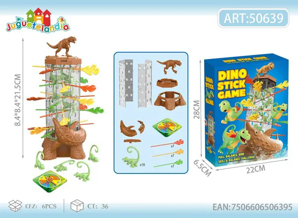 Juego de mesa Dino Stick de palitos y equilibrio con dinosaurio, 21 cm