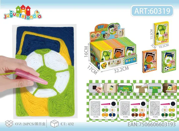 Kit de arte con estambre e imán para refri, diseños de futbol, basquetbol y tenis