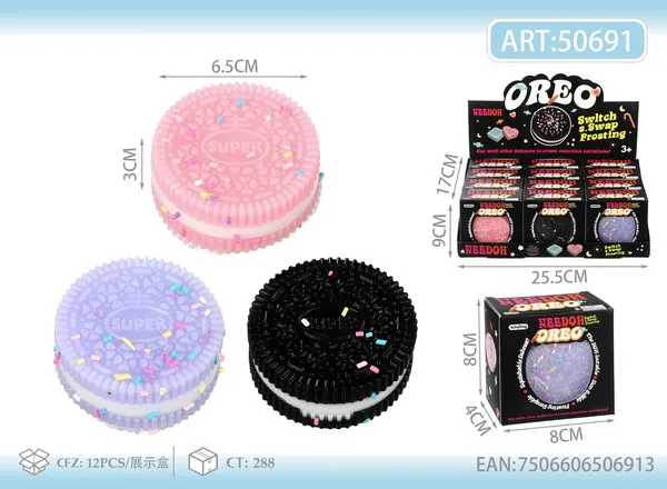 Juguete antiestrés squishy de galleta tipo Oreo con chispas, 6.5 cm