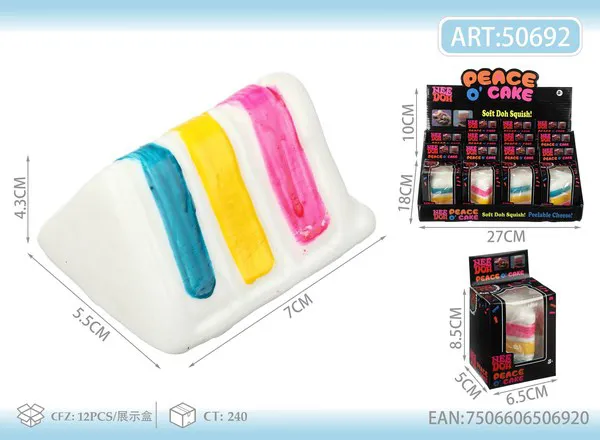 Juguete antiestrés squishy de rebanada de pastel arcoíris, 7 cm
