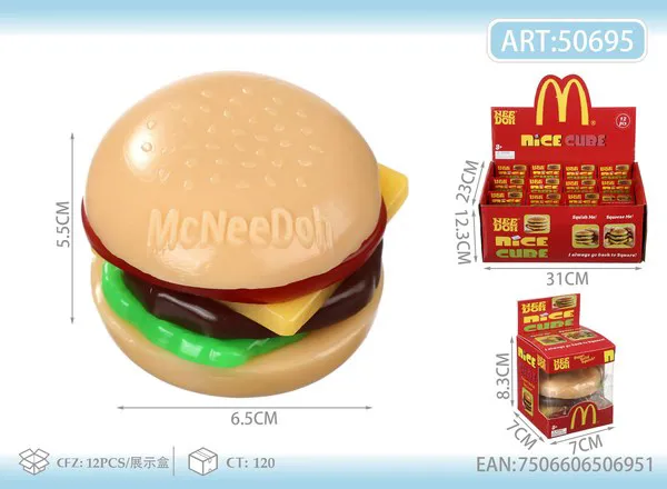 Juguete antiestrés squishy de hamburguesa de TPR, 6.5 cm