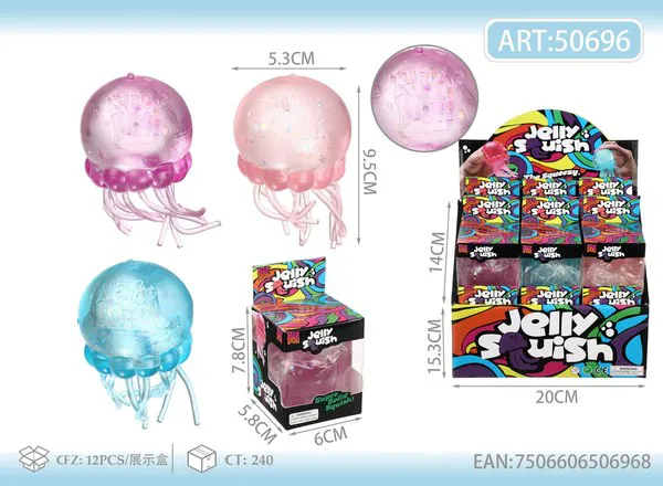 Juguete antiestrés squishy de medusa gelatinosa con brillos, 9.5 cm