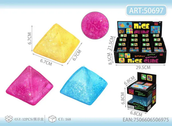 Juguete antiestrés squishy de pirámide gelatinosa con brillos, 6.7 cm