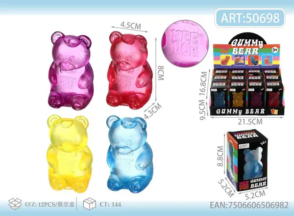 Juguete antiestrés squishy de osito de goma gelatinoso, 8 cm