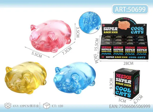 Juguete antiestrés squishy de gato de la suerte gelatinoso, 7.3 cm