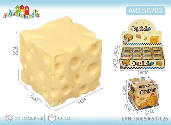 Juguete antiestrés squishy de queso en cubo con hoyitos, 5 cm
