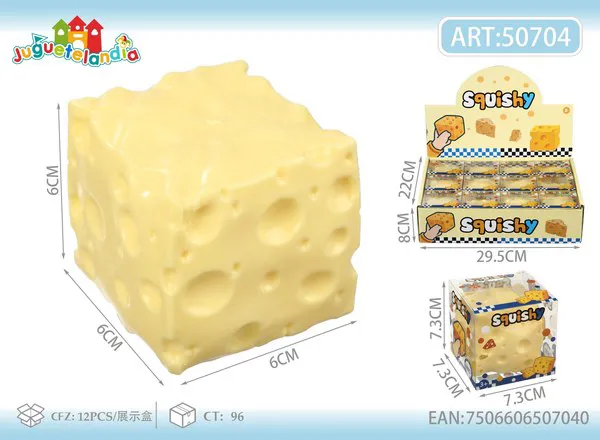 Juguete antiestrés squishy de queso en cubo con hoyitos, 6 cm
