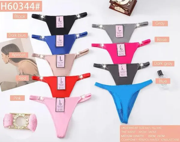 Tanga de satén con anillo de pedrería al costado para mujer, paquete de 12