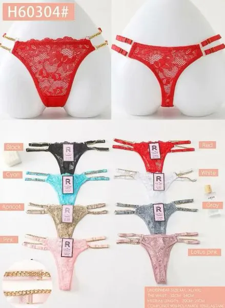 Tanga de encaje con tirantes dobles de cadena dorada para mujer, paquete de 12